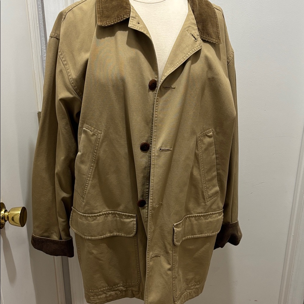 L.L. Bean Tan Cotton-Blend Field Jacket with Brown Corduroy Trim